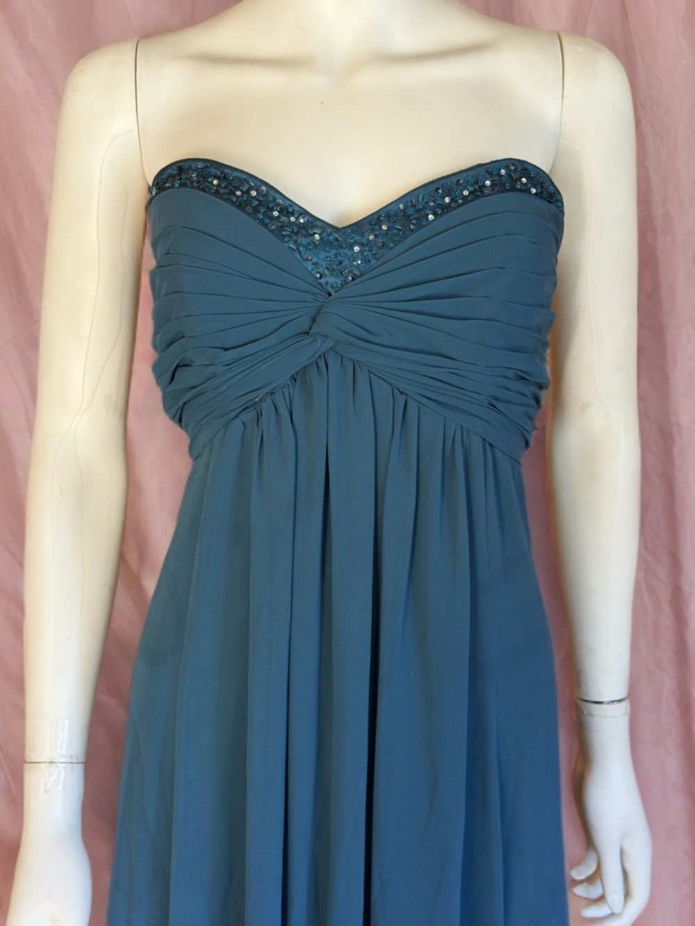 David's Bridal Teal Strapless Flowing Gown